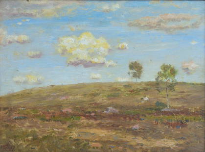 Henry Ward Ranger: Hillside, Old Lyme 12"x16" oil on board with estate stamp