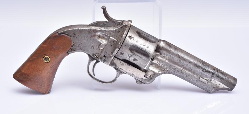 Merwin and Hulbert Revolver- 19th Century: stamped "RUSSIAN MODEL", 10 1/2" long overall .44 caliber, single action, 4 1/4" long round barrel serial # 9568, patent date 1877