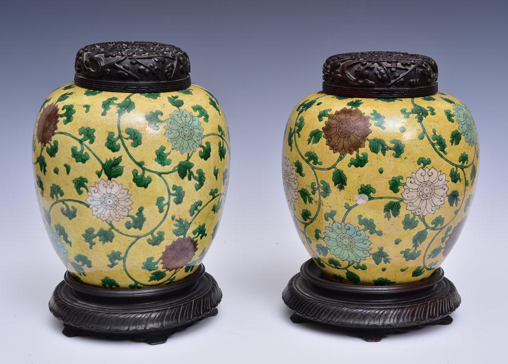 Pair of Chinese Ceramic Covered Jars (1 of 6)