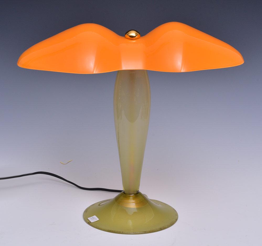 Carlo Moretti Art Glass Lamp: Murano 14" high, 17" across (shade) late 20th century