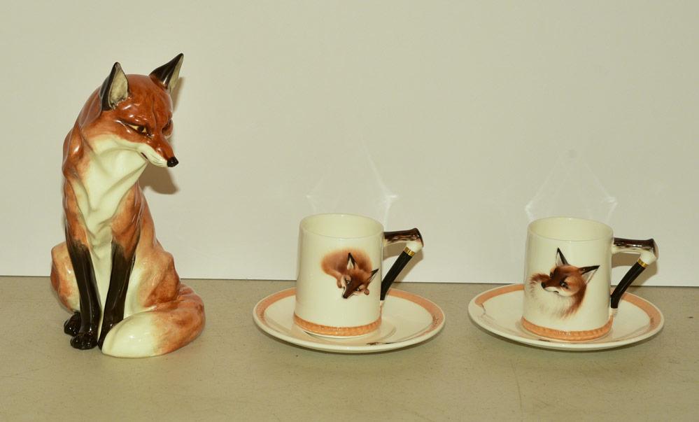 Royal Worcester Fox and Two Royal Doulton Cups (1 of 1)