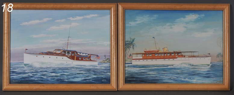 JOHN AUSTIN TAYLOR Pair watercolors of Yachts 15"x : JOHN AUSTIN TAYLOR Pair watercolors of Yachts 15"x 20"
