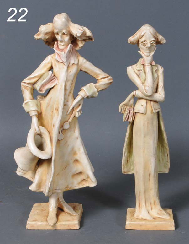 PAIR AMPHORA ART POTTERY WHIMSICAL STATUES largest: PAIR AMPHORA ART POTTERY WHIMSICAL STATUES largest 18"