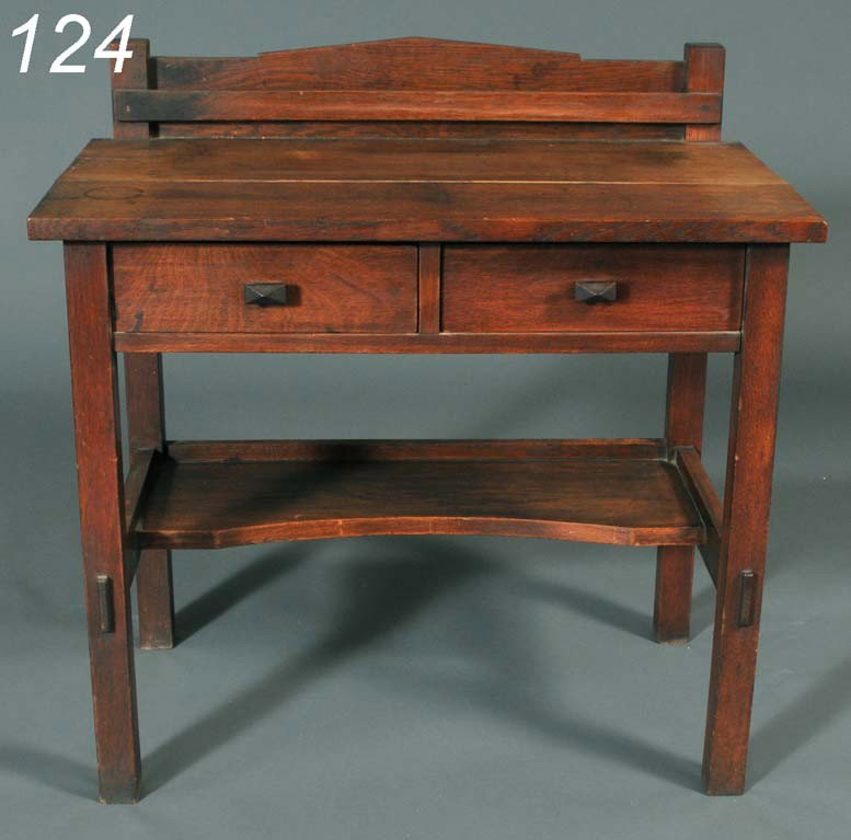 L & JG STICKLEY WRITING DESK with gallery top 34" : L & JG STICKLEY WRITING DESK with gallery top 34" wide, 34" high, 20" deep early 20th century