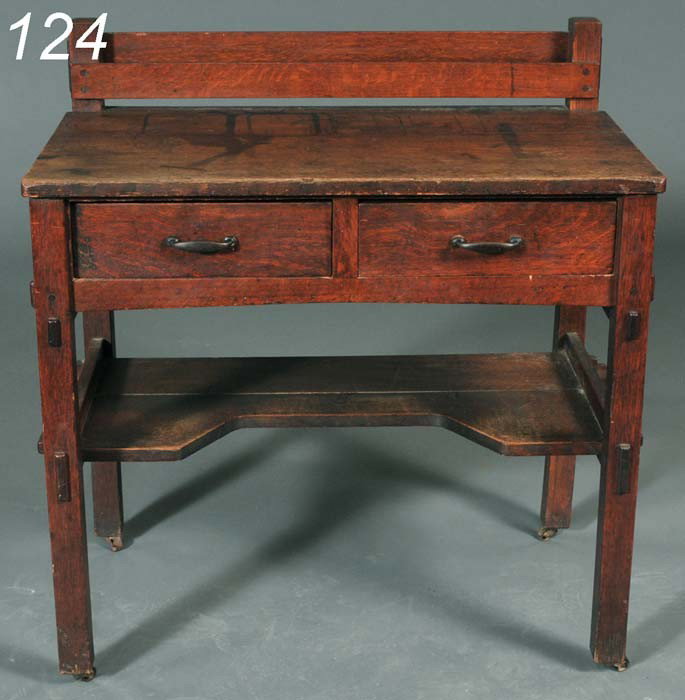 EARLY GUSTAV STICKLEY WRITING DESK with letter rac: EARLY GUSTAV STICKLEY WRITING DESK with letter rack top and paneled back/sides circa 1903