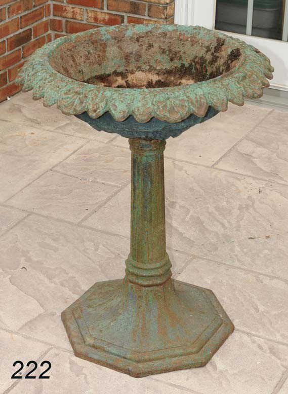 VICTORIAN CAST IRON BIRD BATH in old green paint 3: VICTORIAN CAST IRON BIRD BATH in old green paint 31" high, 24" diameter
