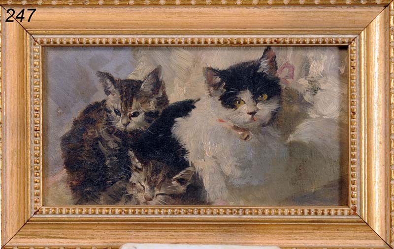 FRENCH SCHOOL Study of Cats 3 1/2"x 6 1/2" oil on: FRENCH SCHOOL Study of Cats 3 1/2"x 6 1/2" oil on board unsigned