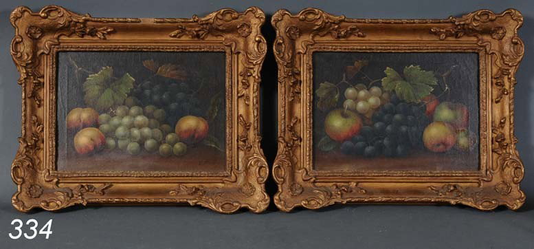 PAIR OF AMERICAN SCHOOL FRUIT STILL LIFE PAINTINGS: PAIR OF AMERICAN SCHOOL FRUIT STILL LIFE PAINTINGS signed Steele, 10"x12" o/c, late 19th century