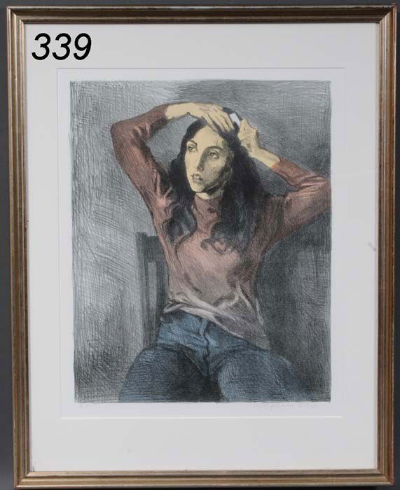 RAPHAEL SOYER Woman Brushing Hair 20"x16" lithogra: RAPHAEL SOYER Woman Brushing Hair 20"x16" lithograph pencil signed