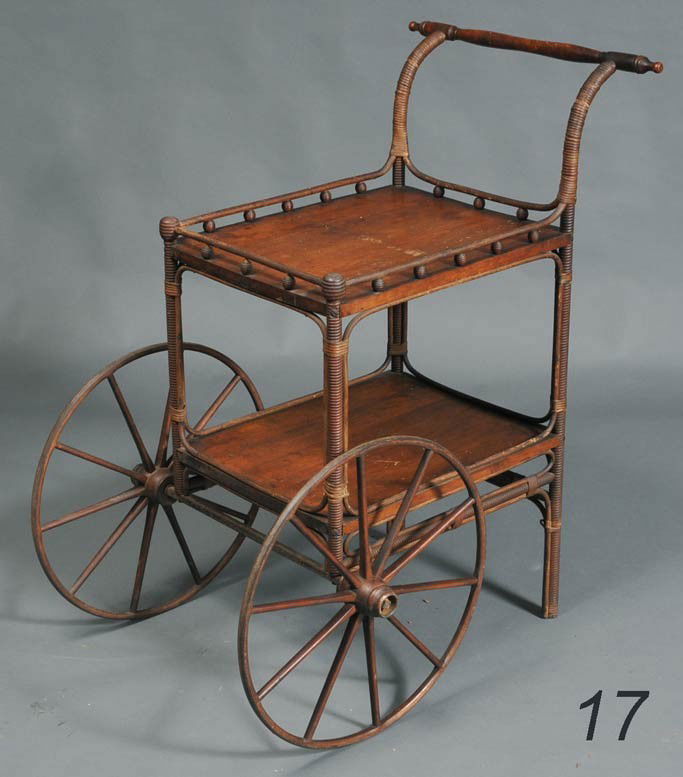 17 HEYWOOD WAKEFIELD WICKER TEA CART circa 1910