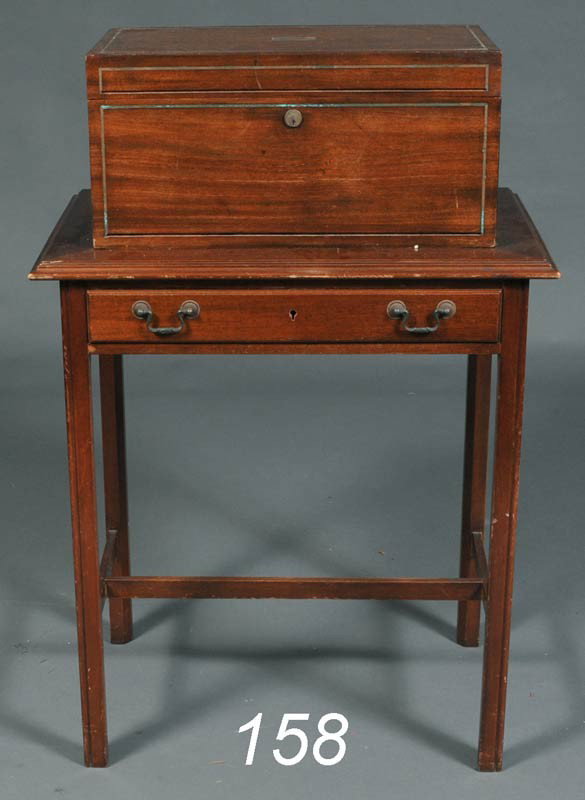 BENSON & HEDGES HUMIDOR ON STAND with brass line i: BENSON & HEDGES HUMIDOR ON STAND with brass line inlay (some loose, some missing) 21"x10"x12" plus 30" stand mid-20th century