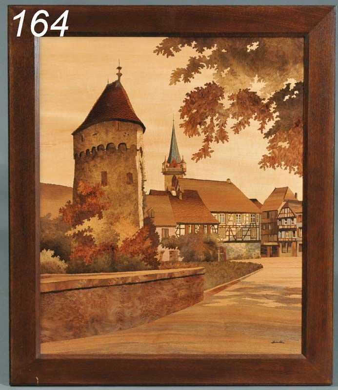 JACOB CHARLES SPINDLER Obernai a scenic marquetry: JACOB CHARLES SPINDLER Obernai a scenic marquetry panel 33" x 28"
