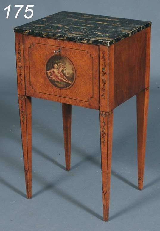EDWARDIAN SATINWOOD "ADAMS" STYLE STAND with faux : EDWARDIAN SATINWOOD "ADAMS" STYLE STAND with faux marble painted top 16"x 13"x 29" late 19th century