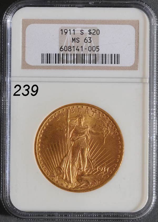 1911 DOUBLE EAGLE twenty dollar gold piece graded: 1911 DOUBLE EAGLE twenty dollar gold piece graded MS63