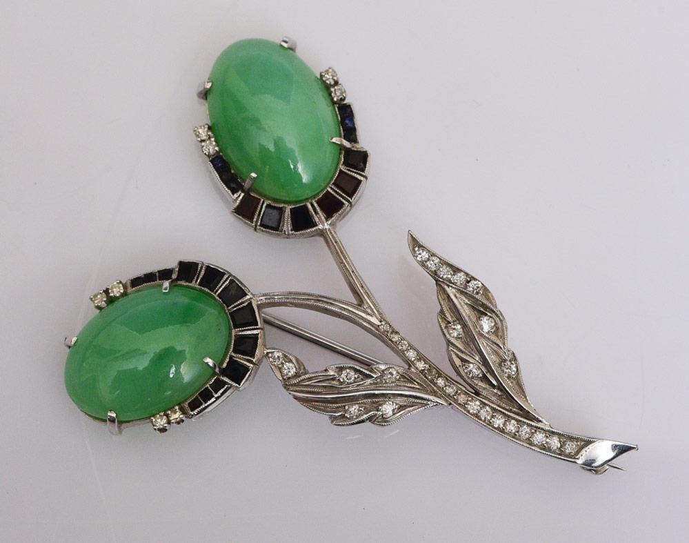 Platinum Jade and Diamond Brooch (1 of 2)