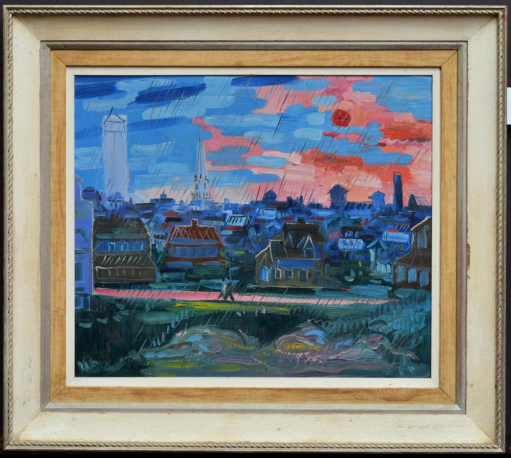 Johannes Schiefer: Paris in the Rain 24" x 28" oil on canvas signed lower left 34" x 38" overall with the frame