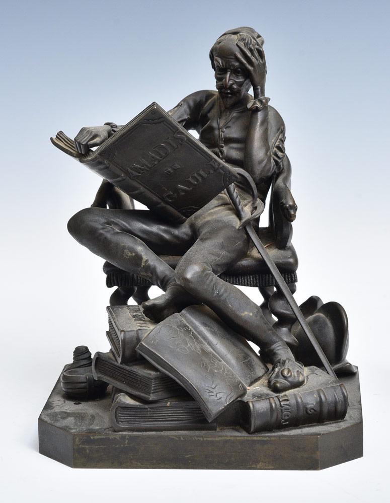 Don Quixote Bronze: Seated Don Quixote with Books 8" high, unsigned