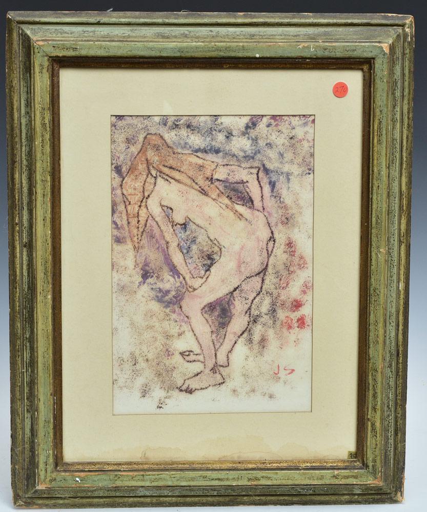Joseph Solman: Standing Nude 15"x10" monotype 24"x20 framed monogramed lower right