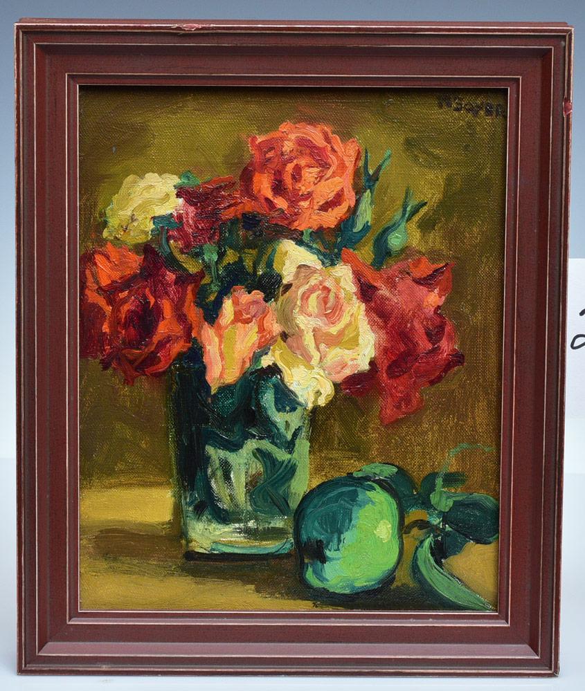 Moses Soyer: Still Life with Flowers 10"x8" oil on canvas