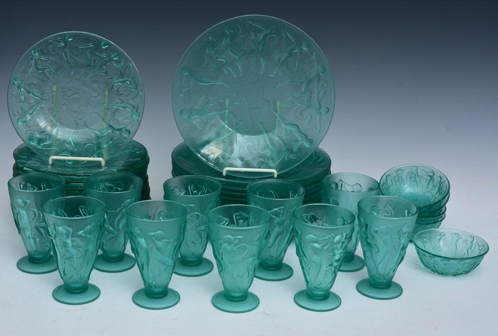 Consolidated Green Glass Dancing Nymphs Tableware (1 of 1)