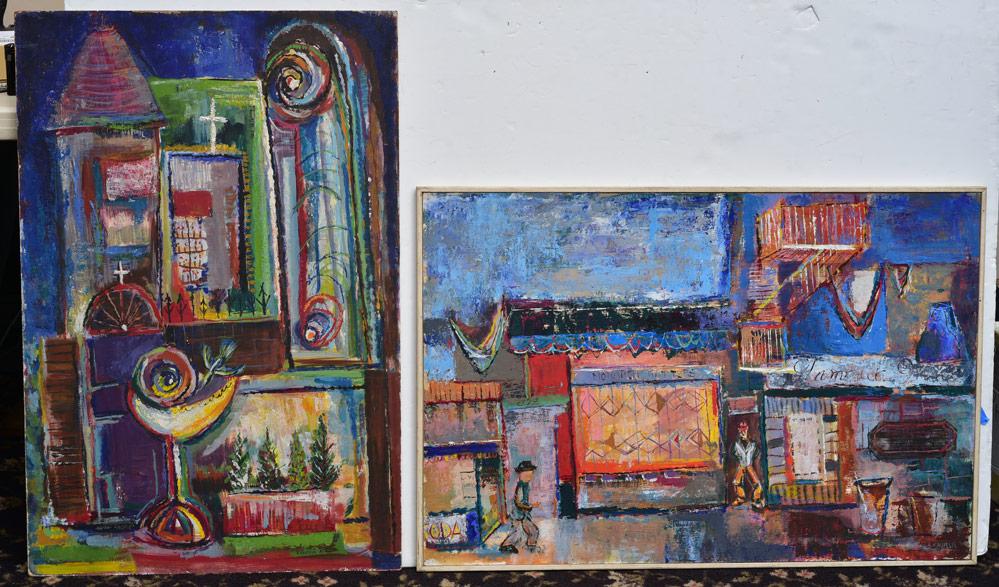 Robert Kaupelis (2): Harlem, 1954 and Cathedral 1953 both 24" x 36" oil on board, signed and dated lower right