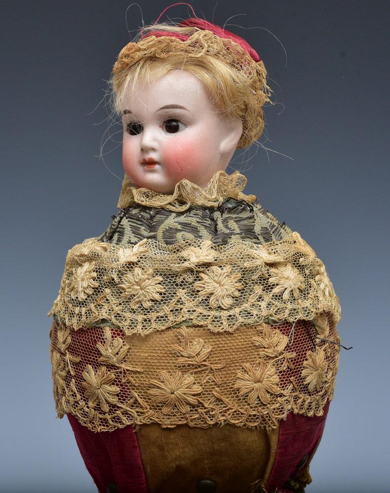 French Musical Marotte Doll: 13" long in original clothing late 19th century