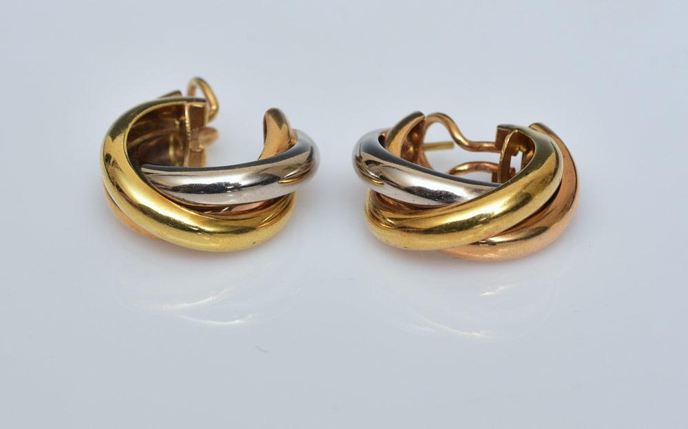 Cartier Trinity Tri-Color 18k Gold Hoop Earrings (1 of 2)
