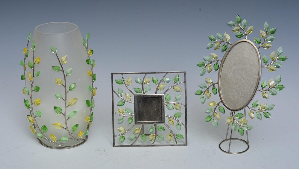 Swarovski Crystal Jonquil Leaves Vase and Frames: Designed by: Yasmine Hurel Picture Frames, 5" and 7 3/4" and Vase, 7 3/4" high