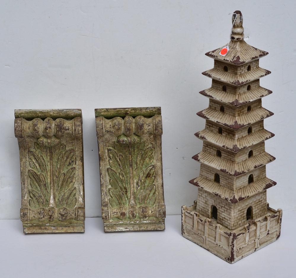 Pair Italian Wall Brackets plus Pottery Pagoda (1 of 2)