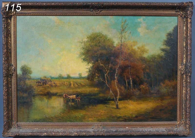 NICHOLAS BRIGANTI Haying Time 24"x 36" oil on canv: NICHOLAS BRIGANTI Haying Time 24"x 36" oil on canvas signed lower right Shipping Information: Buyer is responsible for arranging shipping.