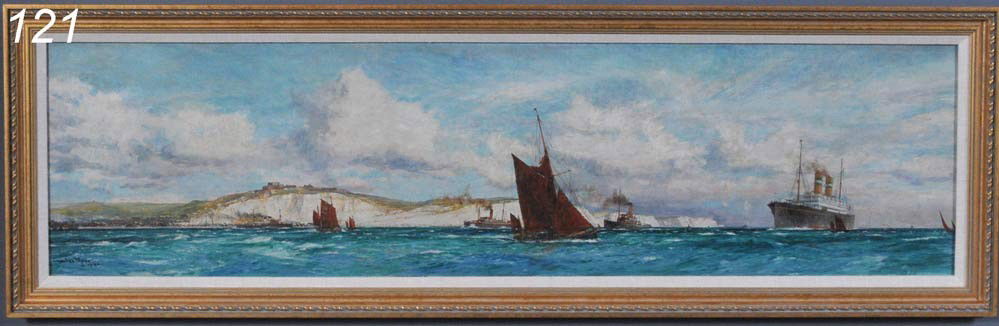 CHARLES EDWARD DIXON Off the Cliffs of Dover 13"x: CHARLES EDWARD DIXON Off the Cliffs of Dover 13"x 46" oil on board signed lower left, dated 1930 Shipping Information: Buyer is responsible for arranging shipping.