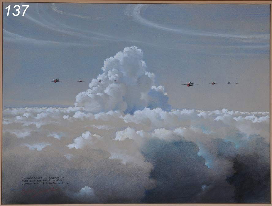 ERIC SLOANE a pair of pastel "cloudscapes" with pl: ERIC SLOANE a pair of pastel "cloudscapes" with planes, both signed 15"x20" and 14"x18", unframed one dated 1942 Shipping Information: Buyer is responsible for arranging shipping.