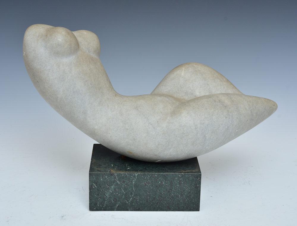 Japanese Modernist Marble Nude: 20" long on a marble base signed and dated 1979