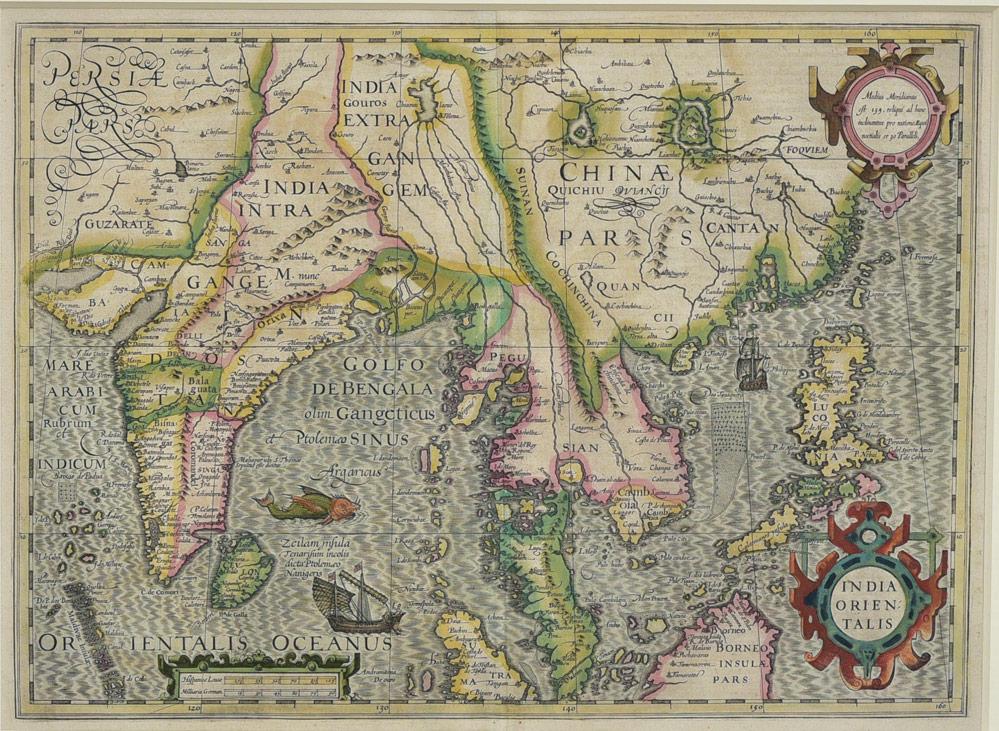 G. Mercater - Map of Asia: China/Southeast Asia Amsterdam, 1606/28 20"x14" Framed 28.75x23.5