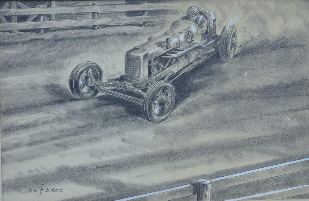 John Burgess: The Stagger Valve Fronty (Auto Racing) 8"x12" graphite with arabesque highlights signed lower left