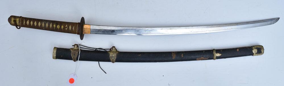 Japanese Samurai Sword: 27" long blade, 37" long overall with shagreen handle