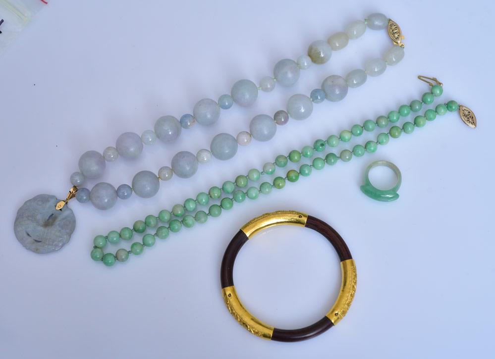 Chinese Jade Necklaces, Ring and Bracelet (1 of 6)