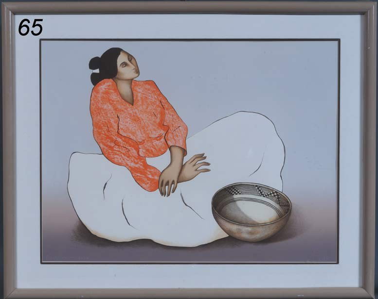 R.C. GORMAN Seated Maiden Serigraph 23"x 31" pencil: R.C. GORMAN Seated Maiden Serigraph 23"x 31" pencil signed lower left 1984 Shipping Information: Buyer is responsible for arranging 3rd party shipping.