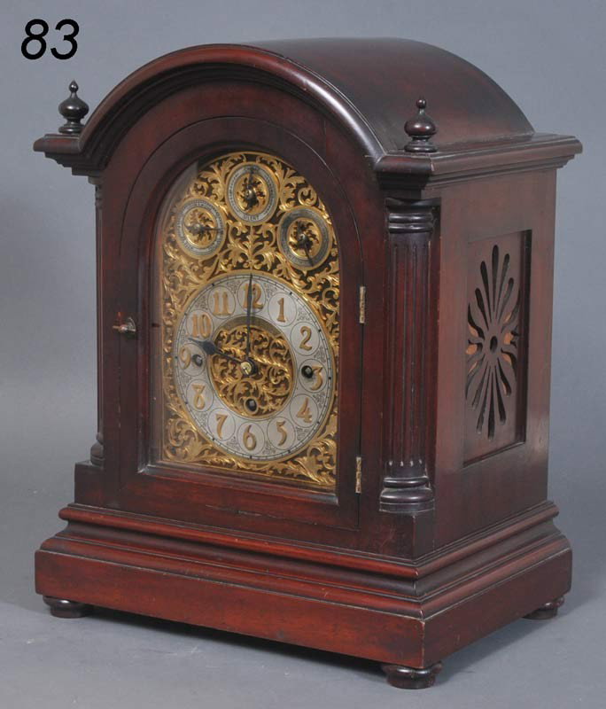 VICTORIAN MANTLE CLOCK Black Starr & Frost, NY: SONORA CHIMES MANTLE CLOCK Black Starr & Frost, NY 17 1/2" high, chimes on 8 coil gongs. Shipping Information: Packing and shipping available within the Continental USA (excluding insurance):$60