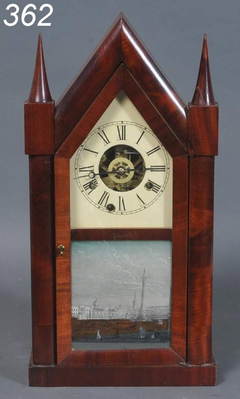 STEEPLE CLOCK Chauncey & Jerome door with Trafalga: STEEPLE CLOCK Chauncey & Jerome door with Trafalgar Square decoration 19 1/2" high Shipping Information: Packing and shipping available within the Continental USA (excluding insurance):$40