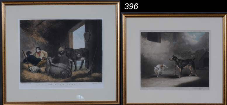 GEORGE MORELAND The Rustic Hovel, 13 1/2"x 18" and: GEORGE MORELAND The Rustic Hovel, 13 1/2"x 18" and Dog and Cat, 12"x 14 3/4" pair of engravings Shipping Information: Buyer is responsible for arranging 3rd party shipping
