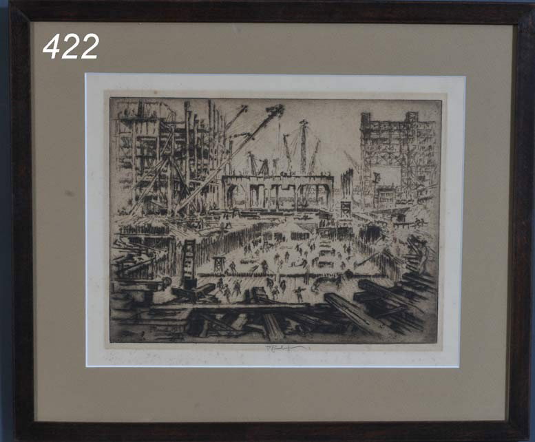 JOSEPH PENNELL Construction Site etching 8 3/4"x 1: JOSEPH PENNELL Construction Site etching 8 3/4"x 11 3/4" pencil signed Shipping Information: Packing and shipping available within the Continental USA (excluding insurance):$40