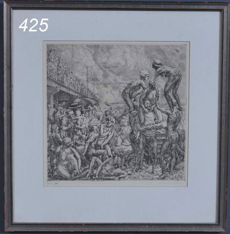 REGINALD MARSH Coney Island etching 9 1/2"x 9 3/4": REGINALD MARSH Coney Island etching 9 1/2"x 9 3/4" published by the Whitney Museum 1969, 73/100, initialed in pencil by the artist's wife, Felecia Marsh Shipping Information: Packing and shipping avai