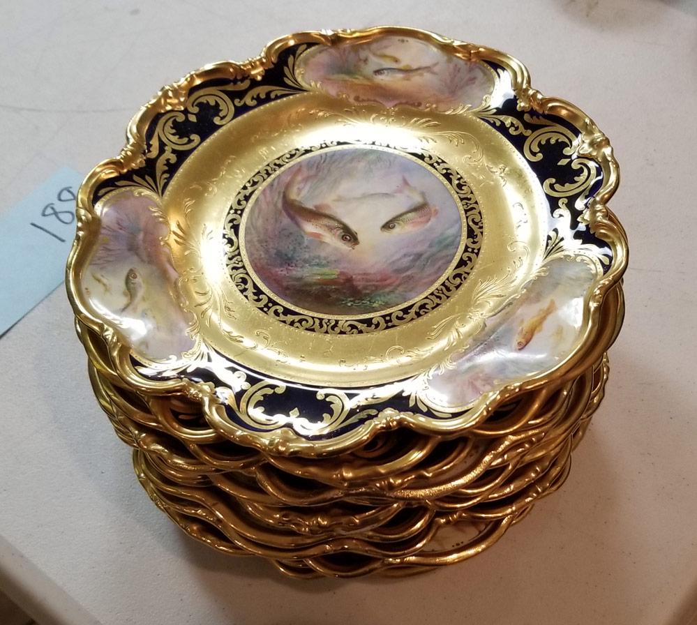 Crescent China Hand Painted Fish Cabinet Plates (1 of 14)