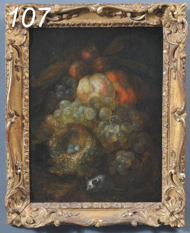 MANNER OF JAN MORTEL Still Life with Fruit and Bir: MANNER OF JAN MORTEL Still Life with Fruit and Bird's Nest 12" x 9 1/2" oil on canvas 18th century Shipping Information: Packing and shipping within the Continental USA (excluding insurance) $40