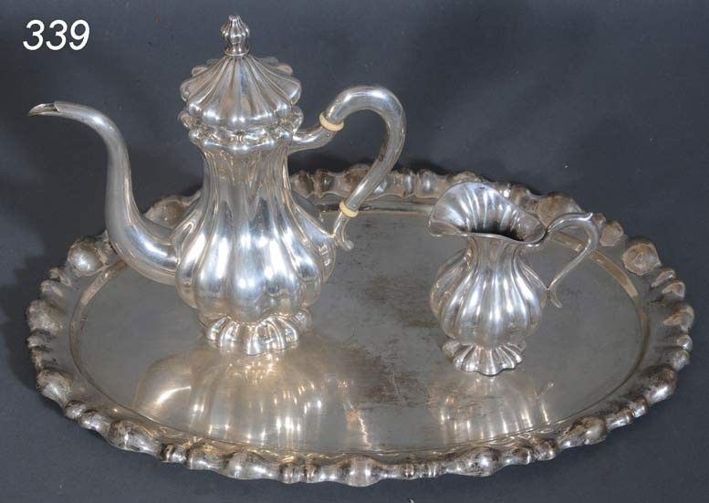 CONTINETAL SILVER TEA SET (3) tray 17" long .800 s: CONTINETAL SILVER TEA SET (3) tray 17" long .800 silver 49 troy ounces Shipping Information: Packing and shipping within the Continental USA (excluding insurance) $35