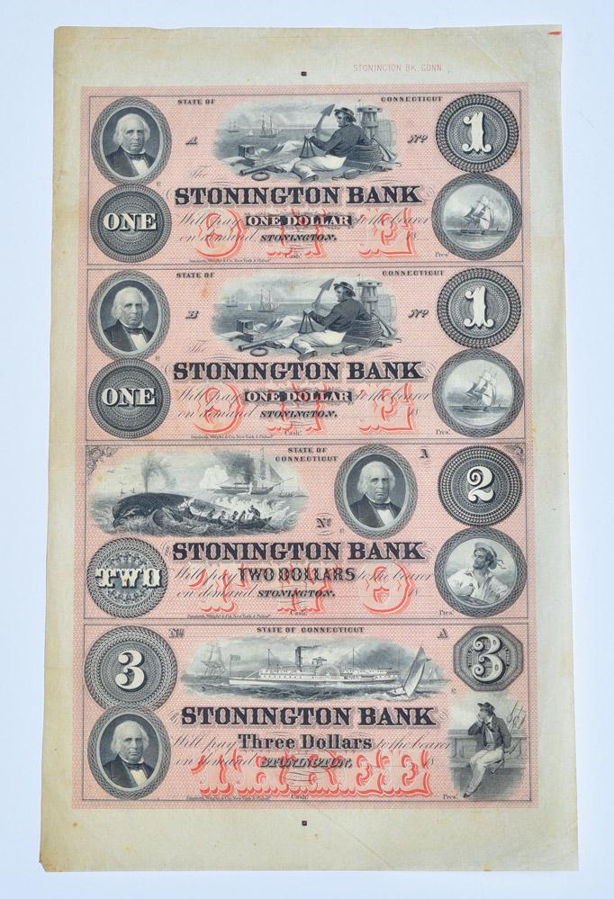 Stonington Bank Uncut Sheet of Obsolete Bank Notes (1 of 1)