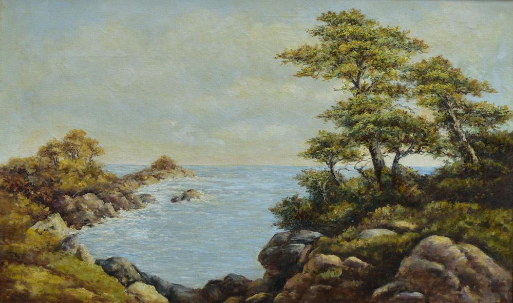 American School: Monterey Coast 22" x 36" oil on canvas, framed to 28" x 42" signed indistinctly lower right