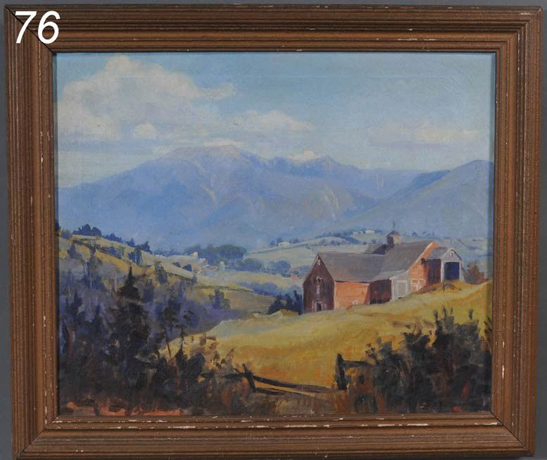 EUGENE KINGMAN Farm in the Foothills 20"x 24" oil o: EUGENE KINGMAN Farm in the Foothills 20"x 24" oil on canvas signed lower left Shipping Information:Buyer is responsible for arranging 3rd party shipping. We recommend the following shippers: The UPS S