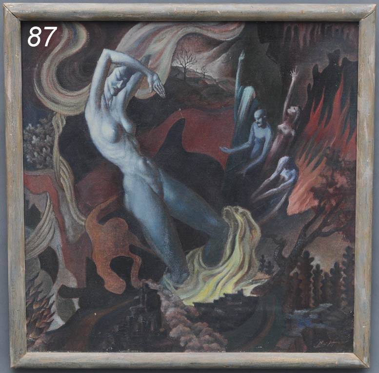BERNEY LETTICK Dantes Inferno 28"x 26" oil on canva: BERNEY LETTICK Dantes Inferno 28"x 26" oil on canvas signed lower right Shipping Information:Buyer is responsible for arranging 3rd party shipping. We recommend the following shippers: The UPS Store: 